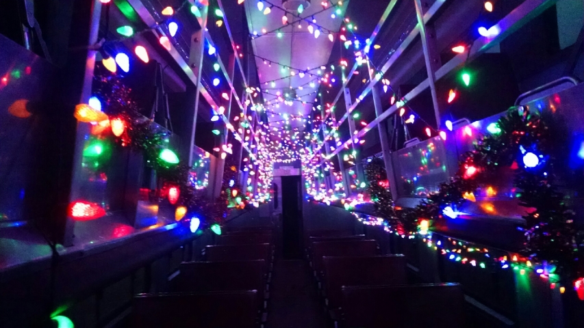 colored lights inside the train car