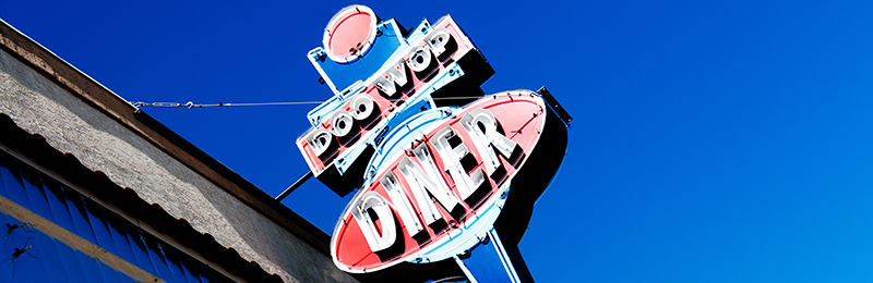 A sign that read "Doo Wop Diner", in front of the Doo Wop Diner, in Wildwood, New Jersey